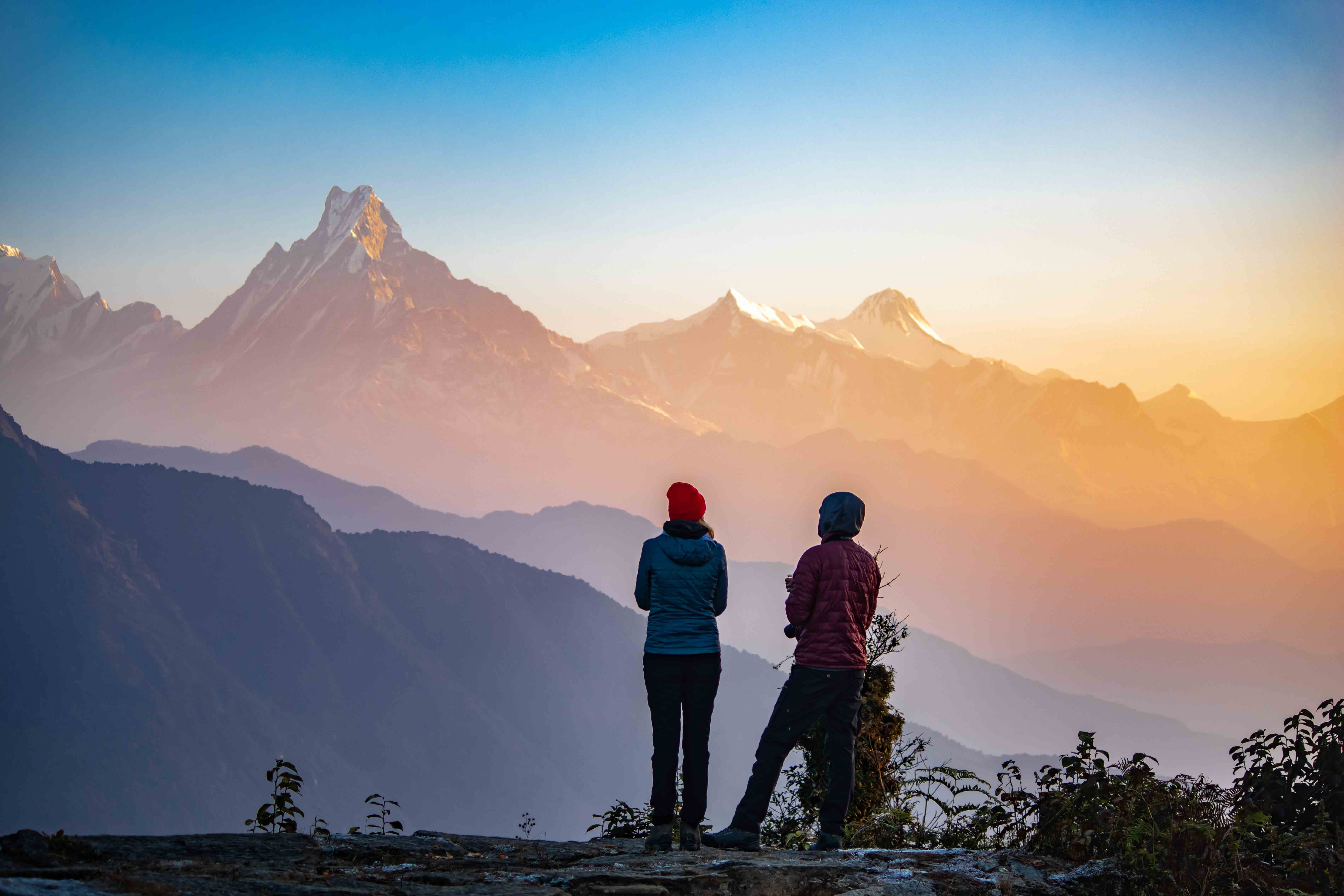 Himalayan sunrise panorama from a ridge
